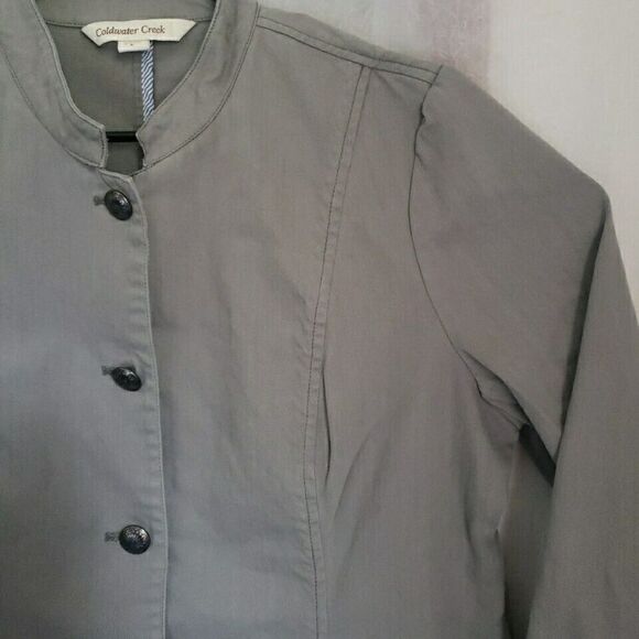 Coldwater Creek Women Trench Coat Size L Gray Buttons Pockets Cotton Lightweight - Picture 4 of 13